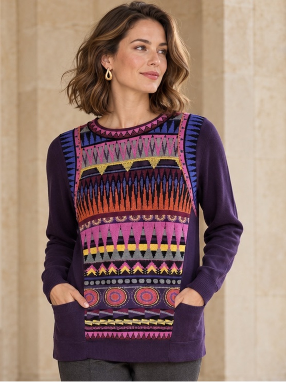 ALDO MARTINS Purple Geometric Wool Cashmere Blend Barcelona Statement Sweater